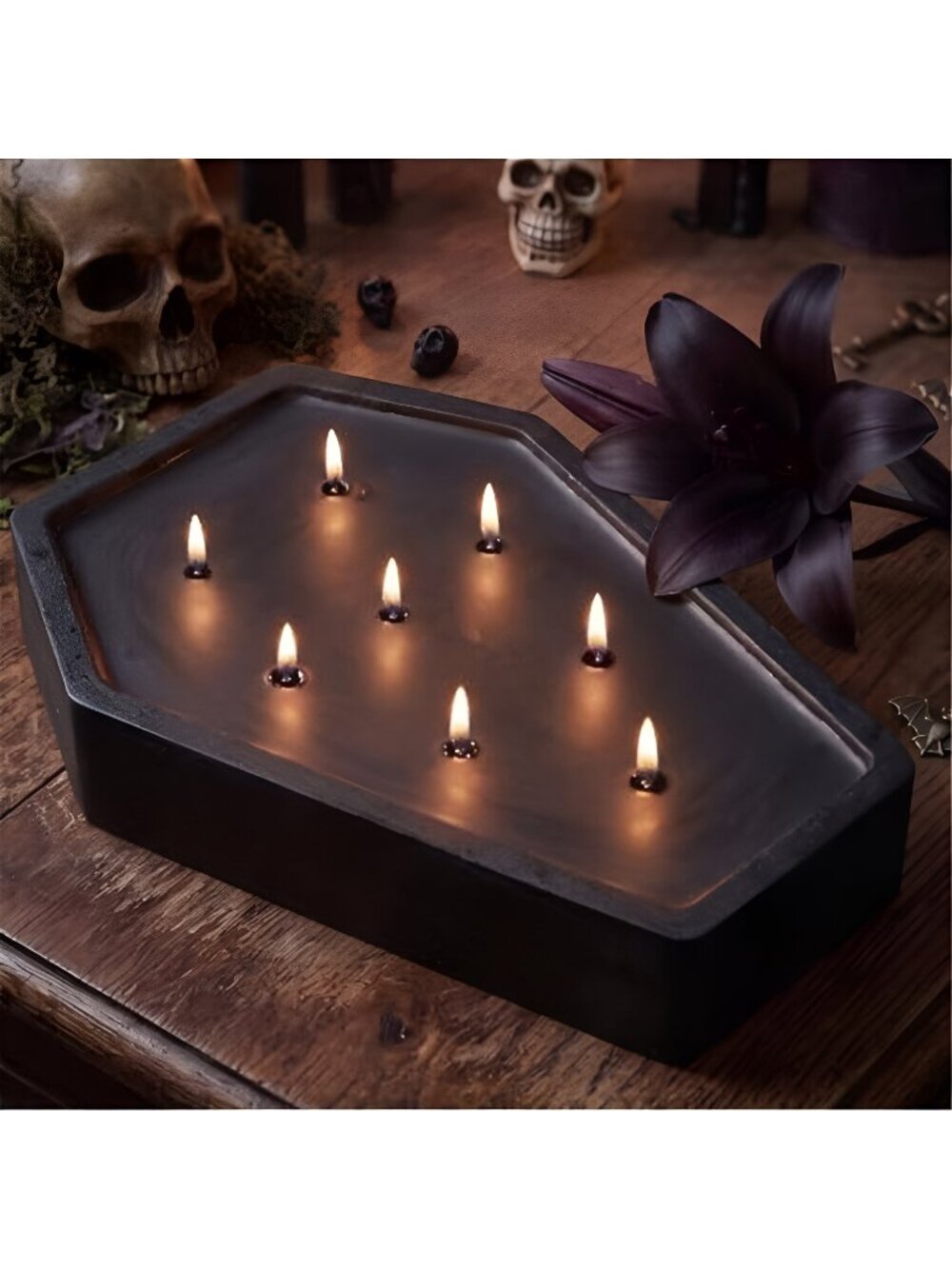 Halloween Coffin Candle Decor Skeleton Candles Lily Scented, Black